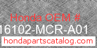 Honda 16102-MCR-A01 genuine part number image