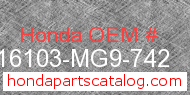 Honda 16103-MG9-742 genuine part number image