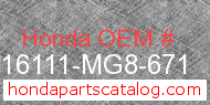 Honda 16111-MG8-671 genuine part number image