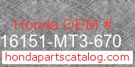 Honda 16151-MT3-670 genuine part number image