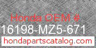 Honda 16198-MZ5-671 genuine part number image