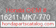 Honda 16211-MK7-770 genuine part number image