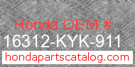 Honda 16312-KYK-911 genuine part number image