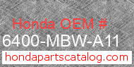 Honda 16400-MBW-A11 genuine part number image