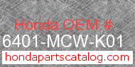 Honda 16401-MCW-K01 genuine part number image