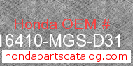 Honda 16410-MGS-D31 genuine part number image