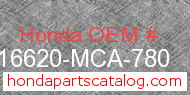 Honda 16620-MCA-780 genuine part number image