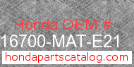 Honda 16700-MAT-E21 genuine part number image