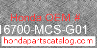 Honda 16700-MCS-G01 genuine part number image