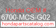 Honda 16700-MCS-G02 genuine part number image