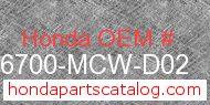 Honda 16700-MCW-D02 genuine part number image