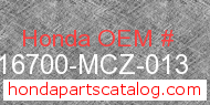 Honda 16700-MCZ-013 genuine part number image