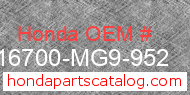 Honda 16700-MG9-952 genuine part number image