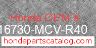 Honda 16730-MCV-R40 genuine part number image