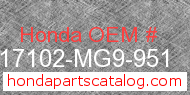Honda 17102-MG9-951 genuine part number image