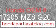 Honda 17205-MZ8-G20 genuine part number image