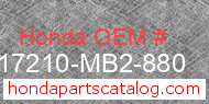Honda 17210-MB2-880 genuine part number image