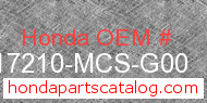 Honda 17210-MCS-G00 genuine part number image