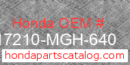 Honda 17210-MGH-640 genuine part number image