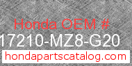 Honda 17210-MZ8-G20 genuine part number image