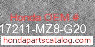 Honda 17211-MZ8-G20 genuine part number image