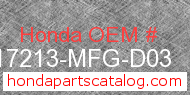 Honda 17213-MFG-D03 genuine part number image