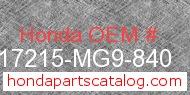 Honda 17215-MG9-840 genuine part number image