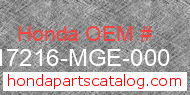 Honda 17216-MGE-000 genuine part number image