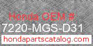 Honda 17220-MGS-D31 genuine part number image