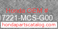 Honda 17221-MCS-G00 genuine part number image