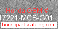 Honda 17221-MCS-G01 genuine part number image