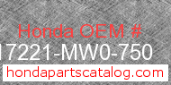 Honda 17221-MW0-750 genuine part number image