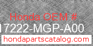 Honda 17222-MGP-A00 genuine part number image