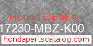Honda 17230-MBZ-K00 genuine part number image