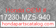 Honda 17230-MZ5-940 genuine part number image