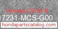 Honda 17231-MCS-G00 genuine part number image