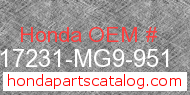 Honda 17231-MG9-951 genuine part number image