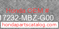 Honda 17232-MBZ-G00 genuine part number image