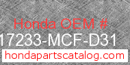 Honda 17233-MCF-D31 genuine part number image