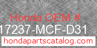 Honda 17237-MCF-D31 genuine part number image