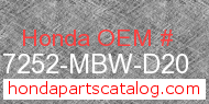 Honda 17252-MBW-D20 genuine part number image