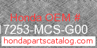 Honda 17253-MCS-G00 genuine part number image