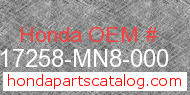 Honda 17258-MN8-000 genuine part number image