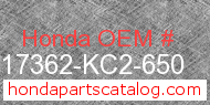 Honda 17362-KC2-650 genuine part number image