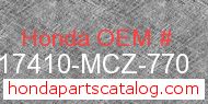 Honda 17410-MCZ-770 genuine part number image