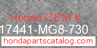Honda 17441-MG8-730 genuine part number image