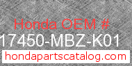 Honda 17450-MBZ-K01 genuine part number image