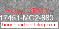 Honda 17451-MG2-880 genuine part number image