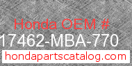 Honda 17462-MBA-770 genuine part number image