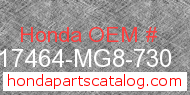 Honda 17464-MG8-730 genuine part number image